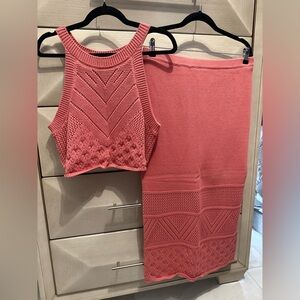 House of Harlow 1960 Pink Ribbed Maxi Skirt Set